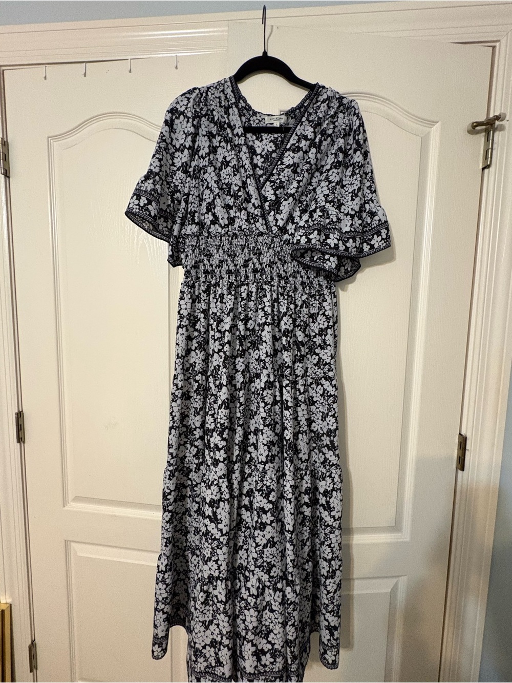 Floral V-Neck Maxi Dress in Black and White